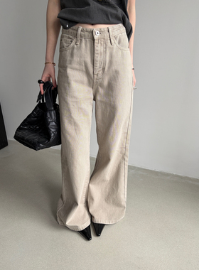 TABLE-年春款气质卡其色微喇裤百搭显瘦显身材老钱休闲牛仔裤9615