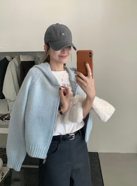 MISS密思家-的神自带慵懒感帽衫简约百搭连帽开衫保暖毛衣A08815