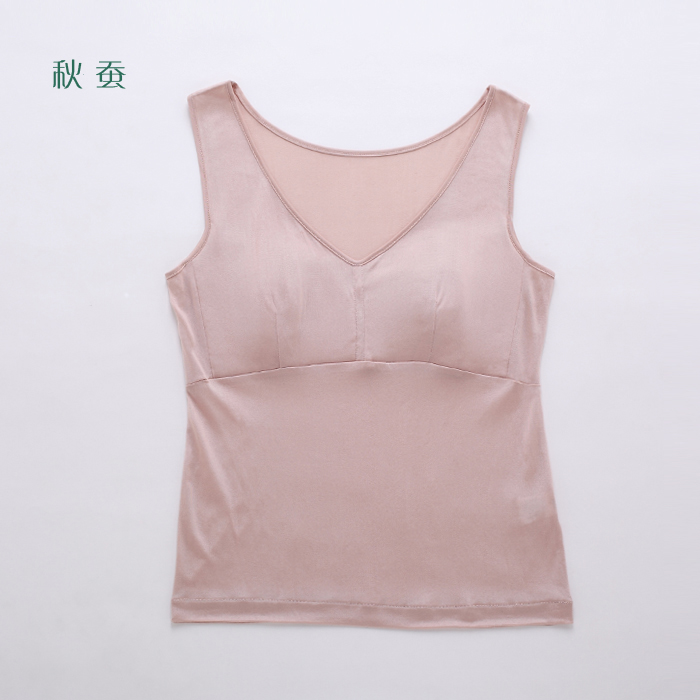 包邮纯桑蚕丝家居背心女海绵真丝