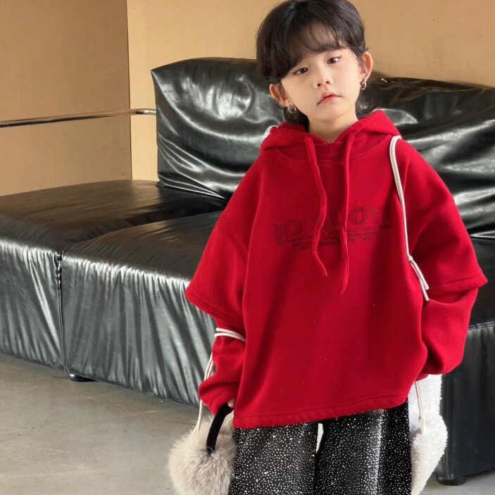 加绒厚春节大红色卫衣喜庆年服新年童装男宝女童本命年上衣连帽潮