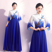 新款 女 民乐红歌演出服舞台大合唱服装 国风合唱服长裙大码 合唱服装