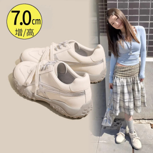 系带阿甘鞋 真皮版 拼色厚底休闲运动鞋 女2026新款 7cm内增高德训鞋