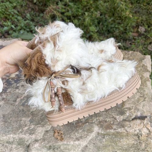 真皮保暖小卷毛厚底雪地靴