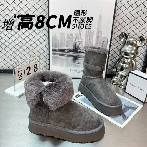 真皮灰色内增高雪地靴女两穿棉鞋