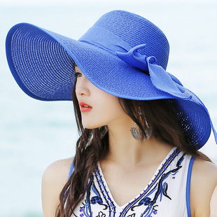 可折叠大檐太阳沙滩帽海滩遮阳帽海边度假出游草帽 帽子女防晒韩版