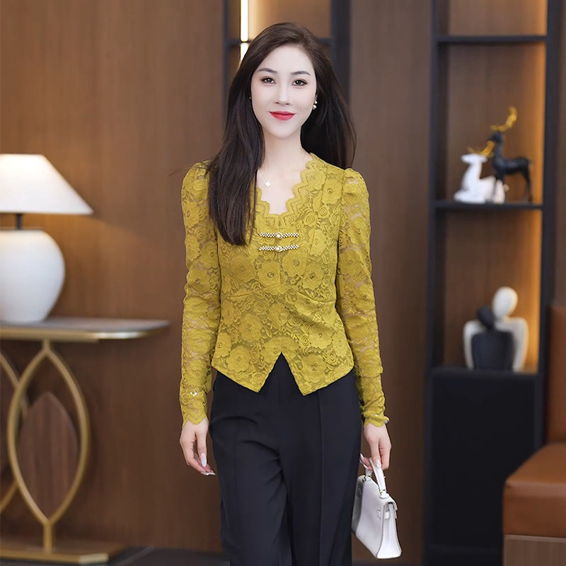 优雅气质设计感蕾丝衫女上衣春秋