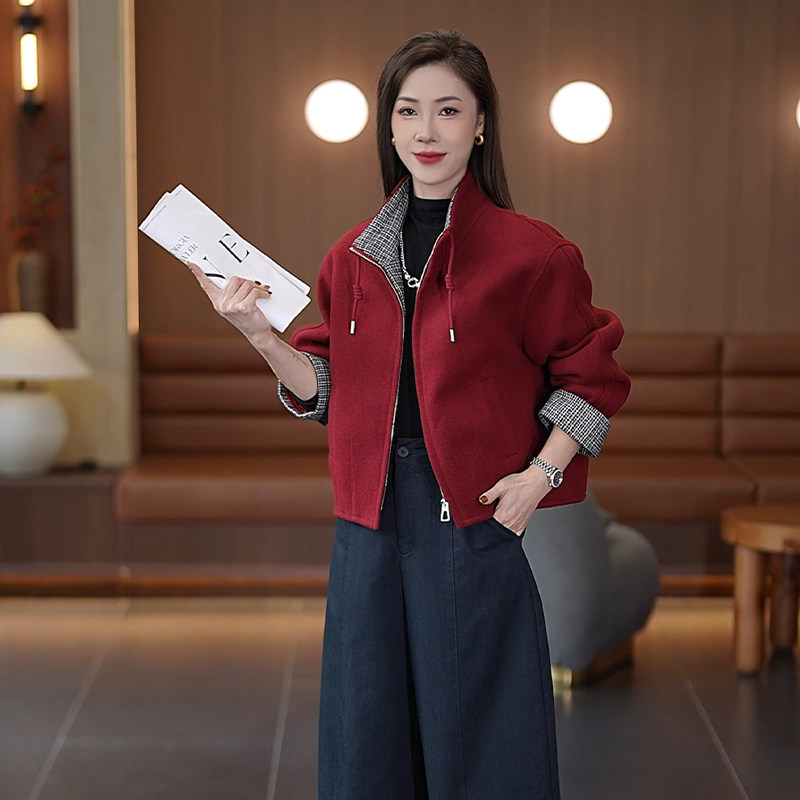韩版立领毛呢外套女秋冬显瘦夹克