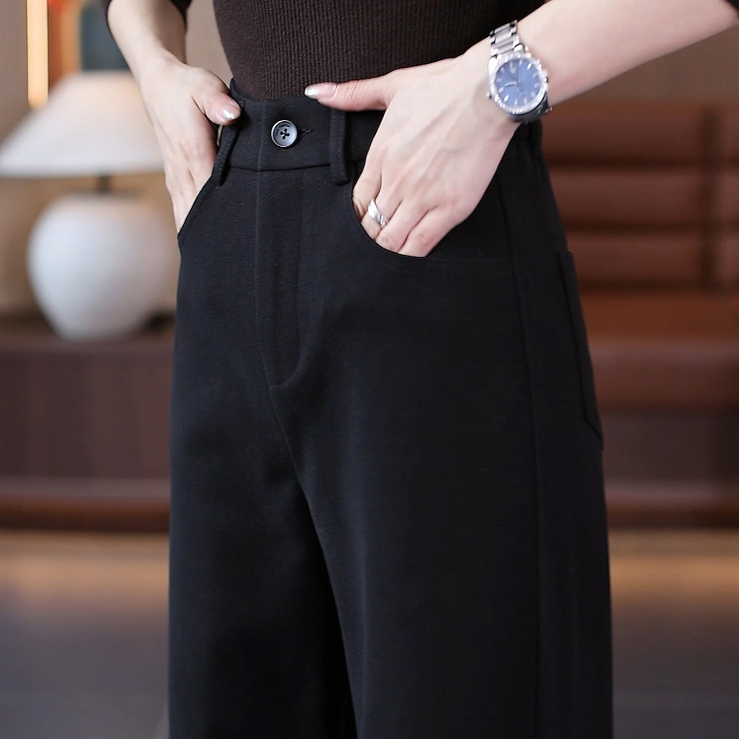 高级感九分毛呢阔腿裤女2025秋冬季宽松显瘦小个子窄版灰色直筒裤,女装/女士精品,大码裤装,淘宝优惠券,粉丝福利购,淘宝优惠卷