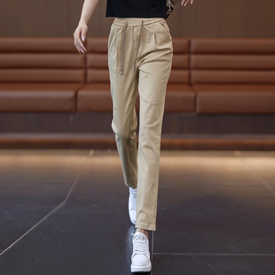 卡其色九分哈伦裤女夏季薄款2026新款休闲裤高腰显瘦烟管小脚裤子