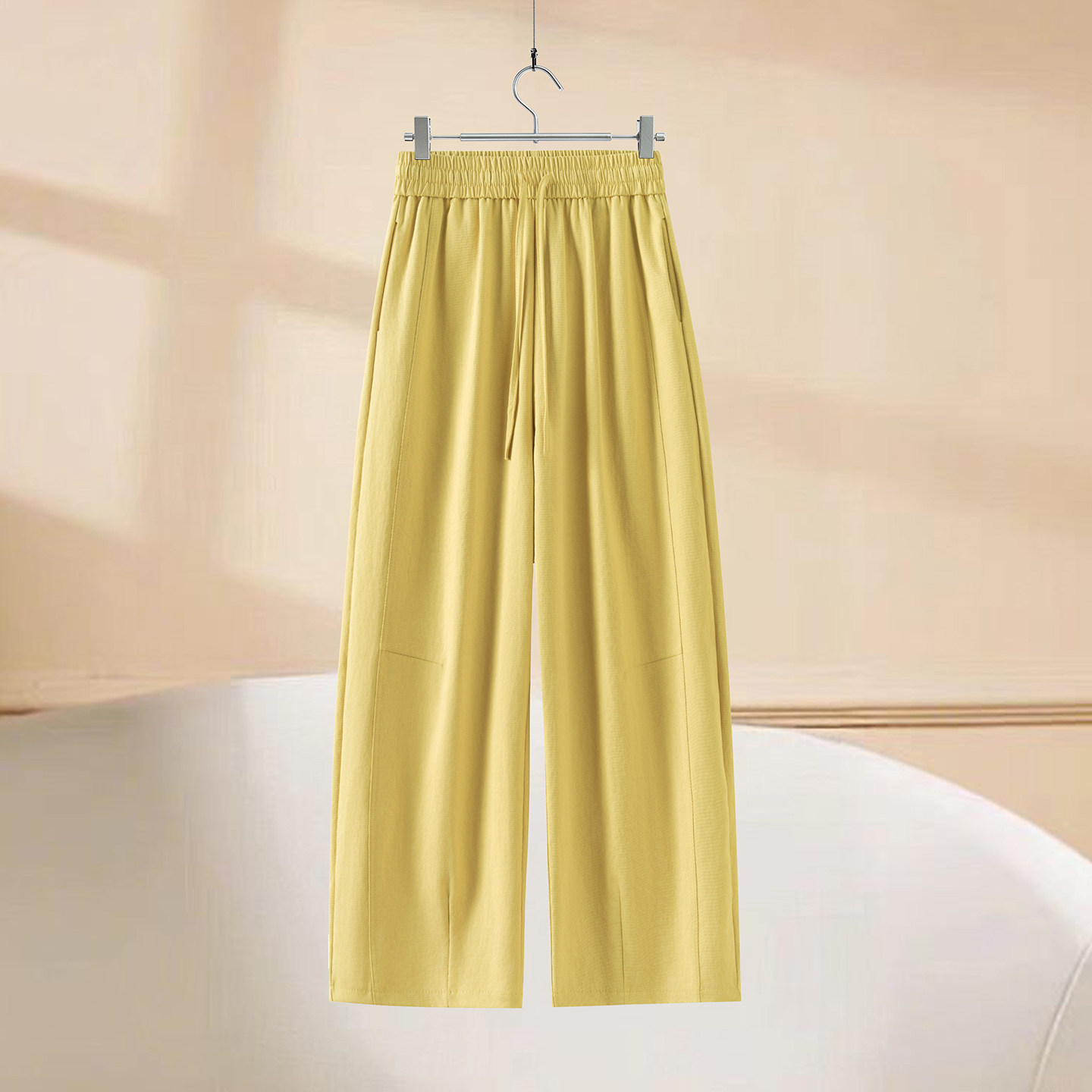 休闲松紧九分阔腿裤女2026夏薄款抽绳时尚高腰显瘦慵懒风垂感裤子