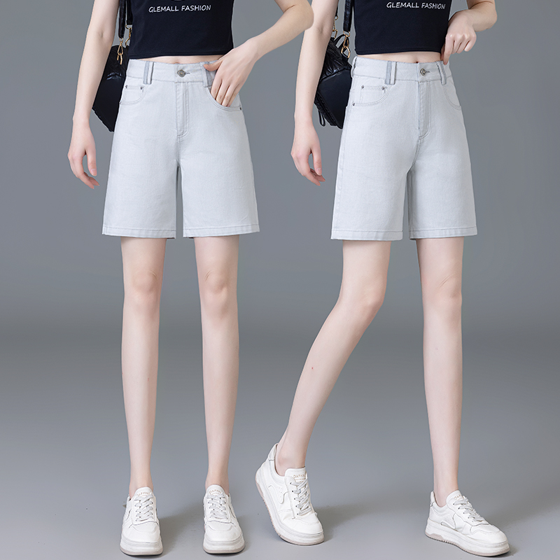灰色牛仔短裤女夏季薄款2025年新款高腰阔腿中裤外穿宽松五分裤子