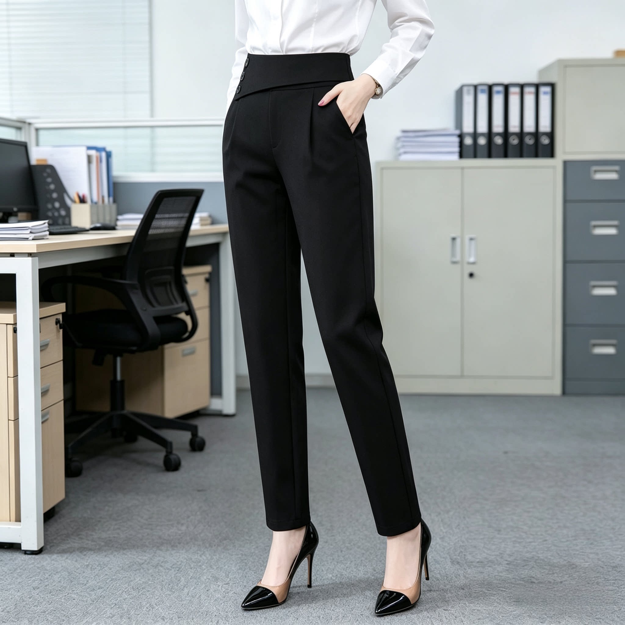 高腰西装春夏黑色女裤显瘦九分裤