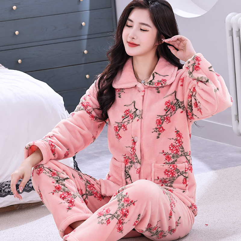 女士秋冬新款珊瑚绒家居服套装