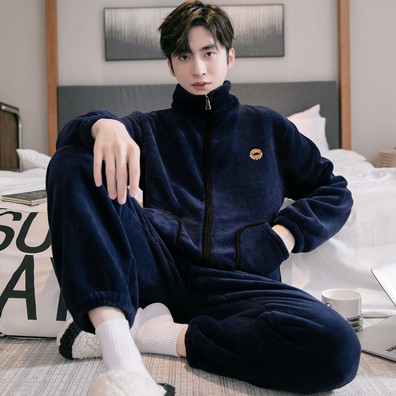 男款珊瑚绒秋冬加厚家居服套装