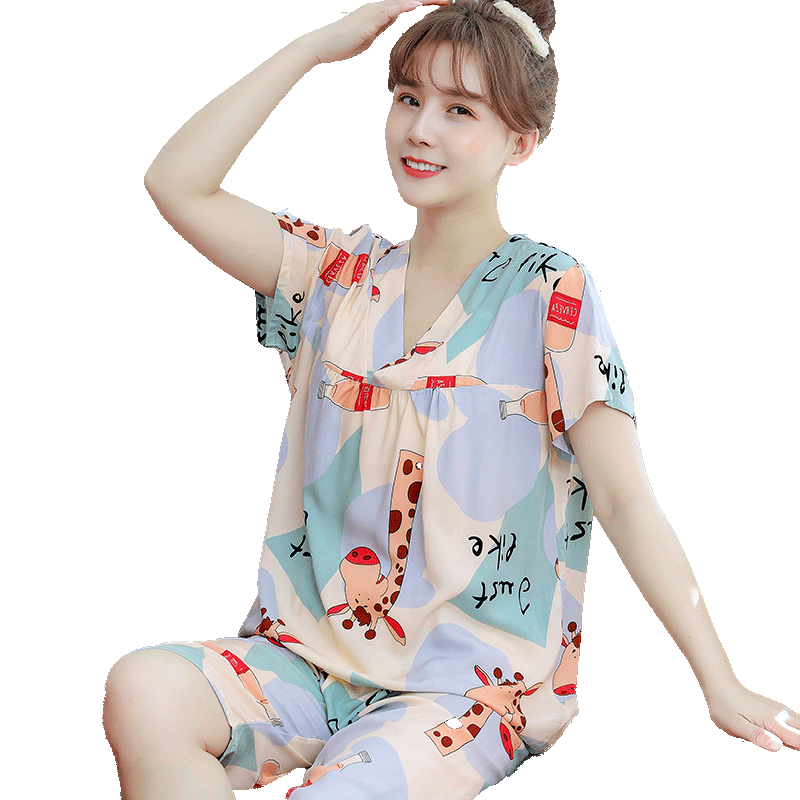 春夏季大码清新卡通绵绸家居服