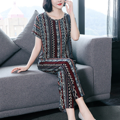 妈妈套装2025夏季新款棉绸女士睡衣套装大码宽松绵绸可外穿家居服