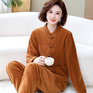 2024秋冬新款珊瑚绒女士睡衣长袖保暖法兰绒春秋可外穿家居服套装