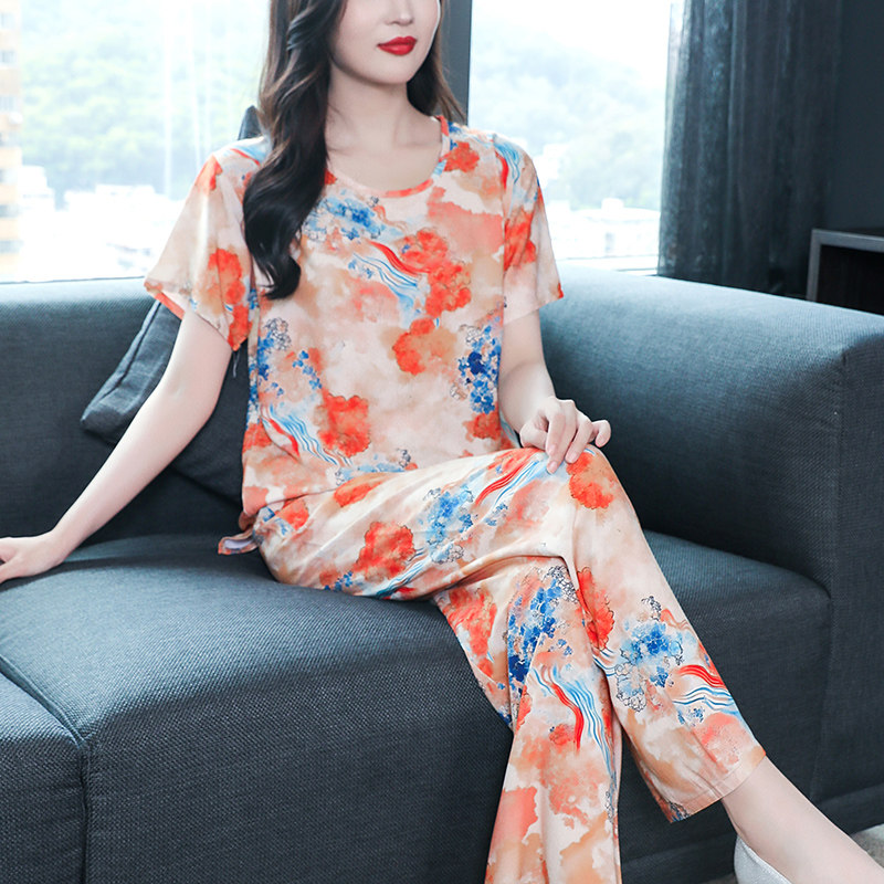 大码女士睡衣夏季短袖薄款棉绸