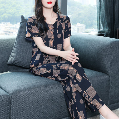 夏季短袖薄款棉绸大码宽松女睡衣