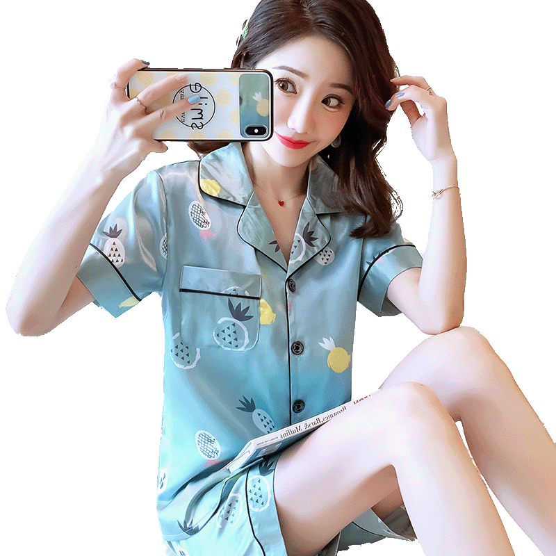 丝绸睡衣女夏季薄款短袖开衫