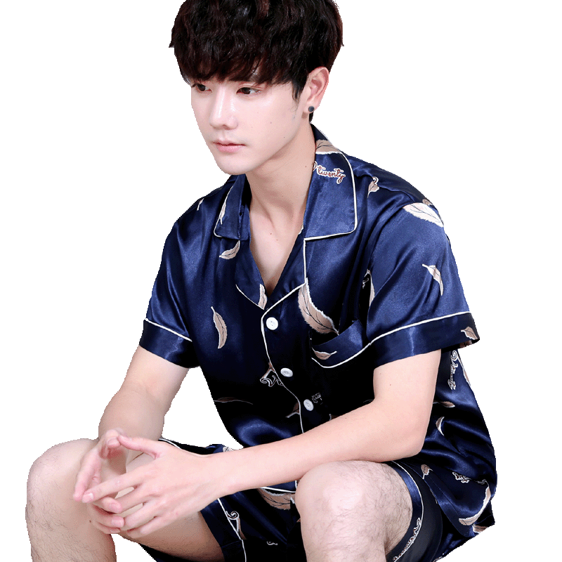 丝绸夏天韩版大码可外穿男人睡衣