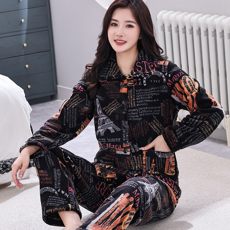 秋冬新款珊瑚绒加厚保暖女士睡衣