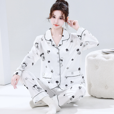 卡通可爱女士长袖薄款冰丝睡衣