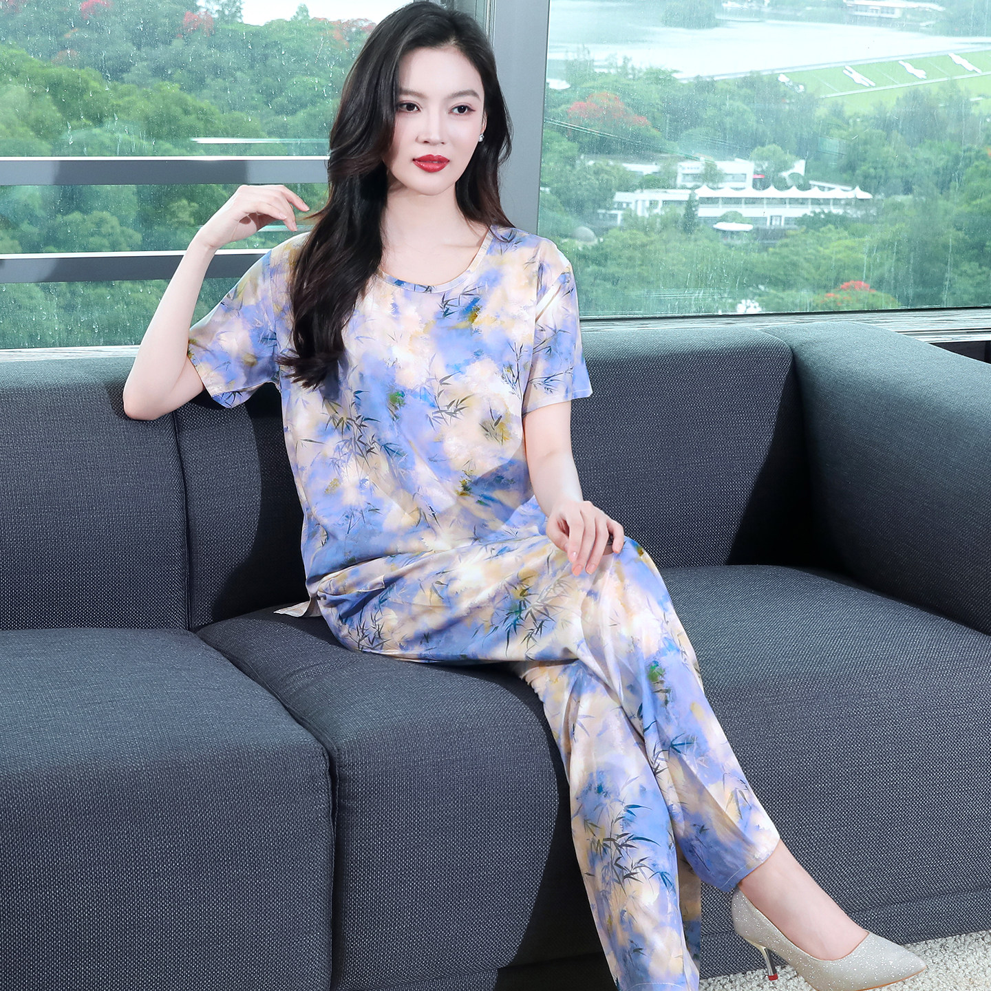 新款睡衣女棉绸中老年人家居服休闲两件套装妈妈婆婆短袖薄款夏季