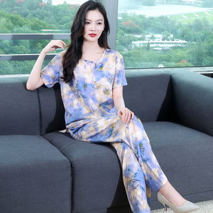 新款睡衣女棉绸中老年人家居服休闲两件套装妈妈婆婆短袖薄款夏季