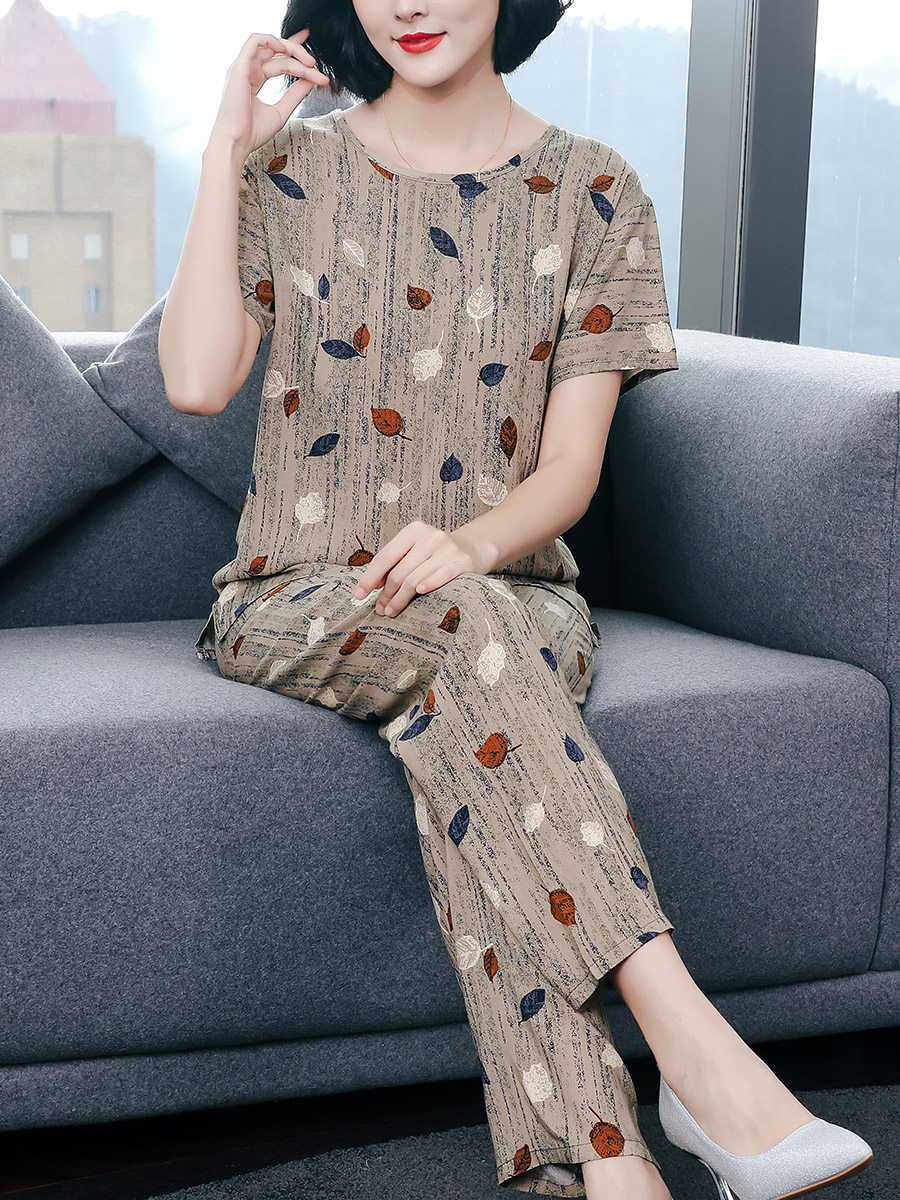 睡衣女夏季棉绸短袖薄款宽松休闲可外穿绵绸中老年人家居服两件套,女士内衣/男士内衣/家居服,睡衣/家居服套装,淘宝优惠券,粉丝福利购,淘宝优惠卷