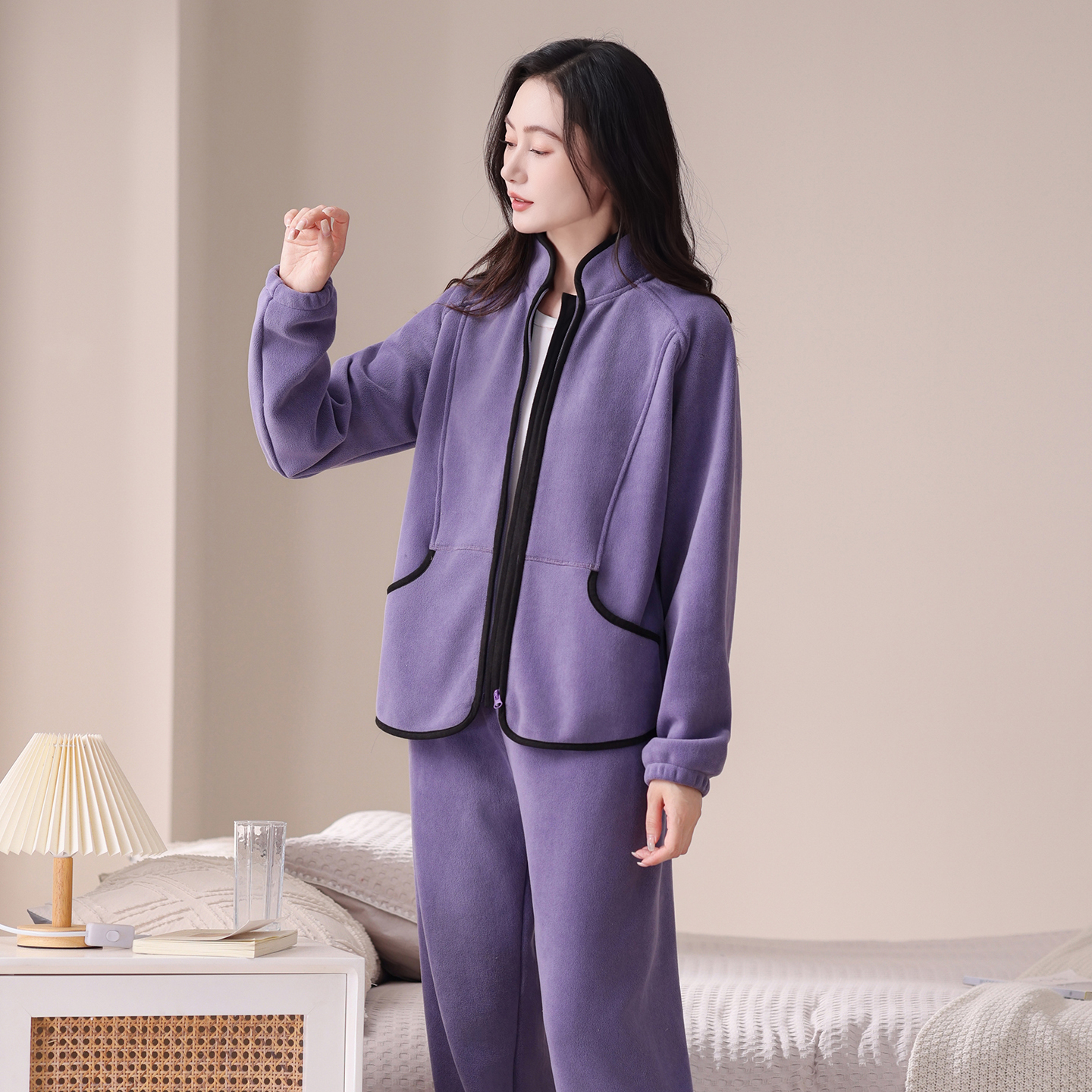 睡衣女款2025新款加厚奥粒绒套装