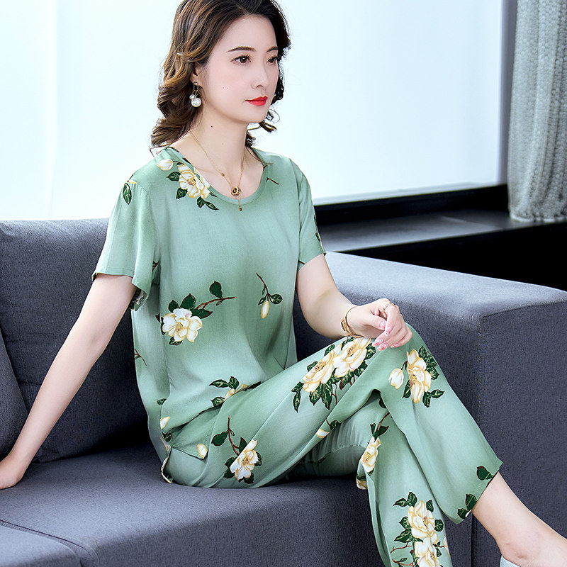女棉绸新款睡衣夏季短袖大码透气