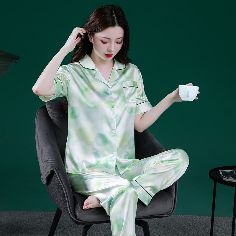 夏季女士冰丝短袖薄款睡衣套装