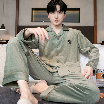 可外穿男士秋冬季珊瑚绒加厚睡衣