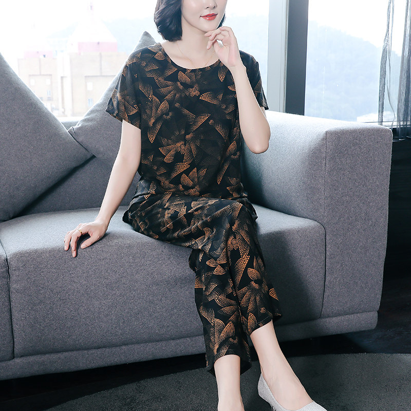睡衣女大码宽松棉绸中老年妈妈装