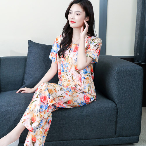 中年妈妈夏季短袖棉绸女士睡衣