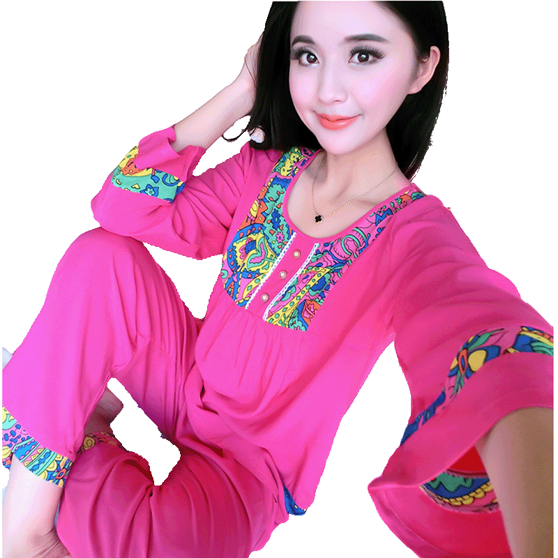 顿尼科长袖绵绸睡衣女士春夏季套装棉绸妈妈装中老年薄款家居服