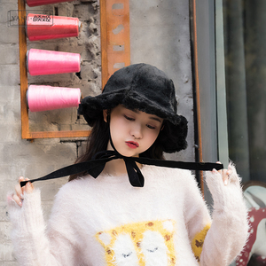 复古绑带毛绒渔夫帽