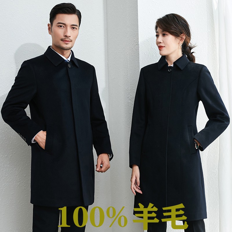 PGI藏青色100%羊毛大衣呢子外套