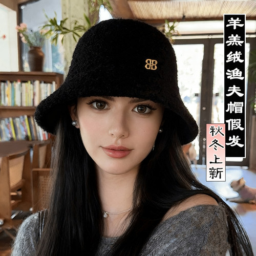 帽子假发女秋冬新款仿真人发