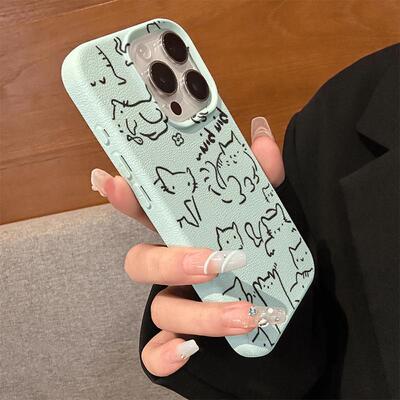 皮纹线条猫咪适用苹果手机壳16/1