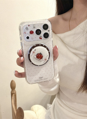 韩系简约波点红苹果刀叉适用iPhone17苹果16ProMax/15Pro手机壳女