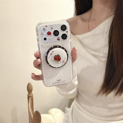 韩系简约波点红苹果刀叉适用iPho