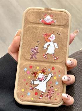 可爱橙发女孩磁吸折叠支架翻盖iphone16promax苹果14手机壳15/13