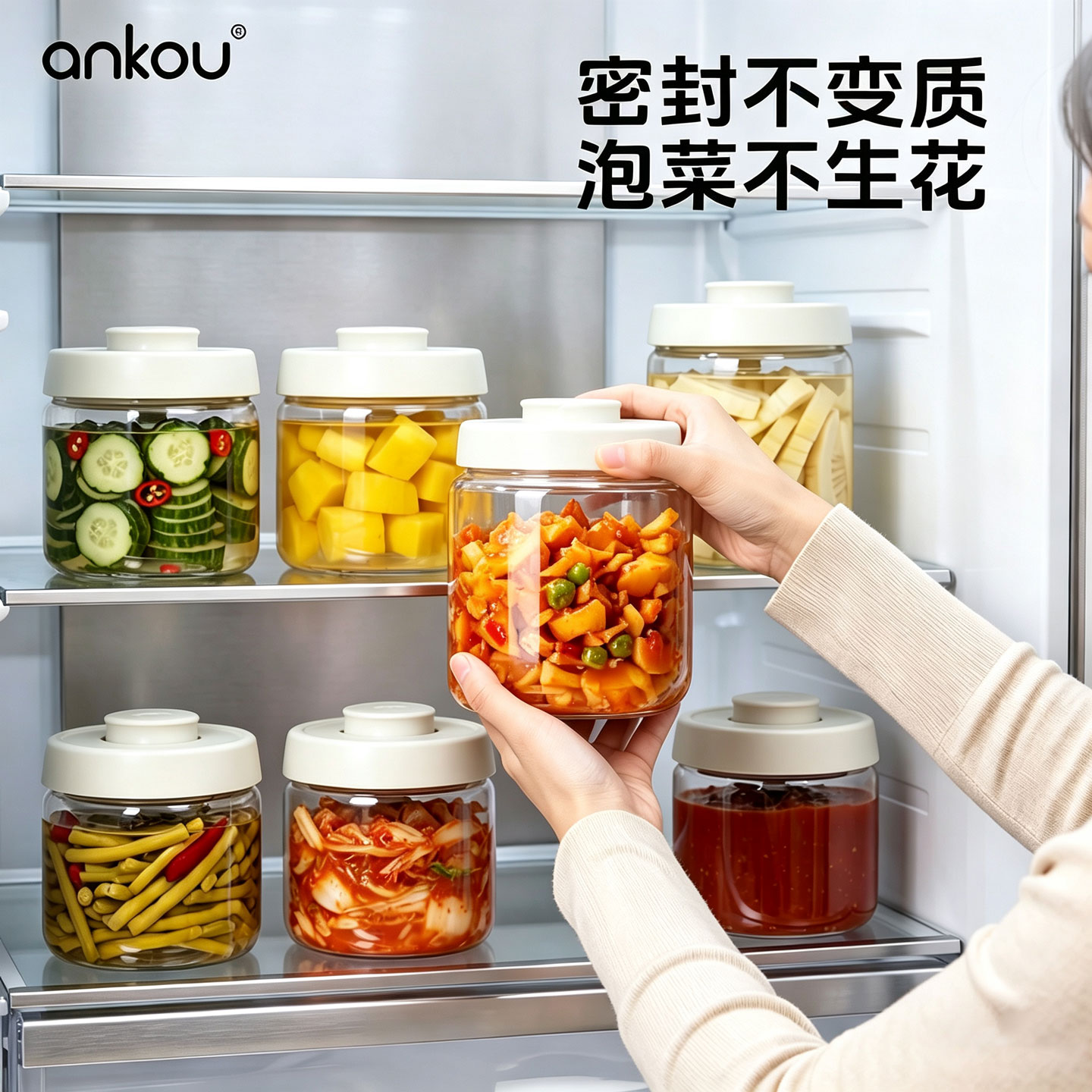 安扣咸菜罐食品级高硼硅玻璃密封泡菜腌菜罐家用腊八蒜小储物罐子