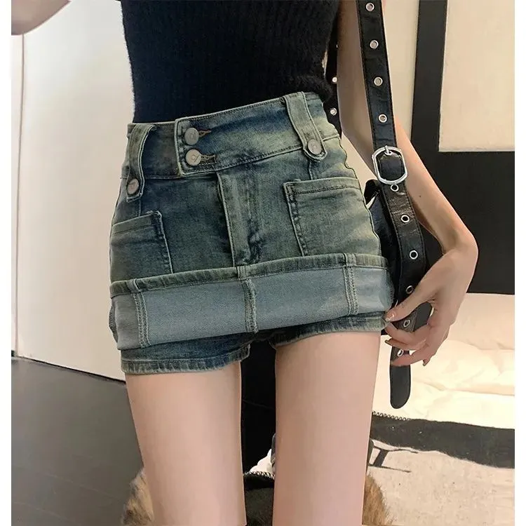 高腰设计感牛仔半身裙女2025春夏季美式复古超短裙A字包臀裙裤裙
