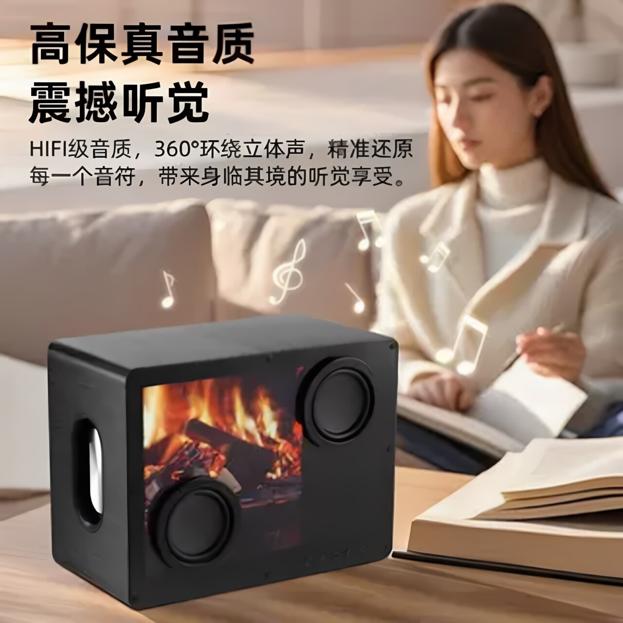 新款智能桌面无线蓝牙音响歌词悬浮D35透明低音炮带字显示放置式