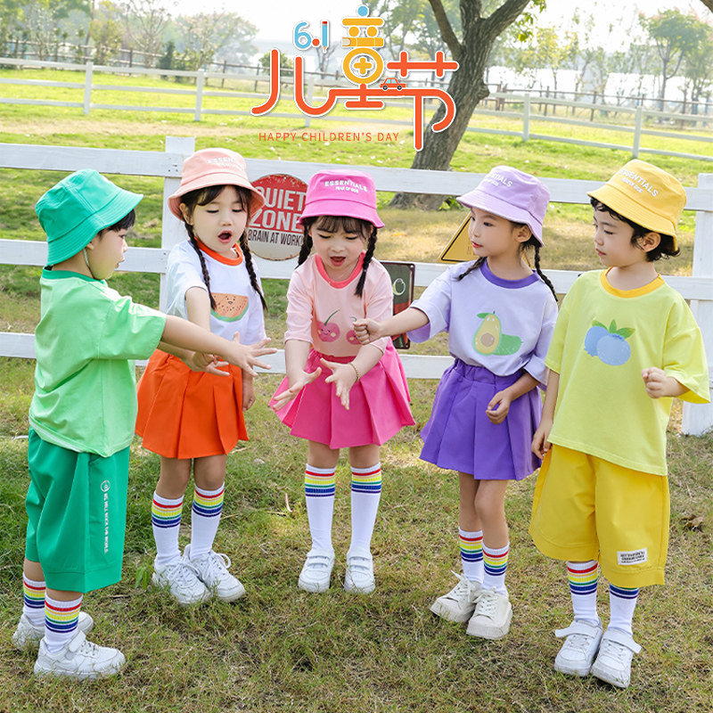 儿童啦啦队演出服小学生远动会开幕式班服糖果色幼儿园表演套装女