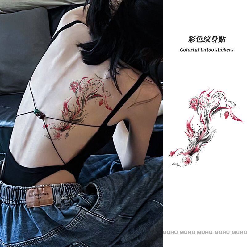 中国风凤凰玫瑰ins新款彩色纯欲潮酷辣妹纹身贴防水持久遮疤手臂