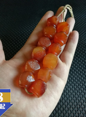 老玛瑙包浆手串藏区回流佛珠十二颗串珠古玩收藏多棱玛瑙珠子手链